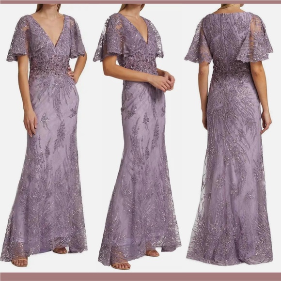 NEW $798 Mac Duggal [ 8 ] Flutter Embellished Lace Gown Vintage Liliac‎ Purple - Picture 16 of 16